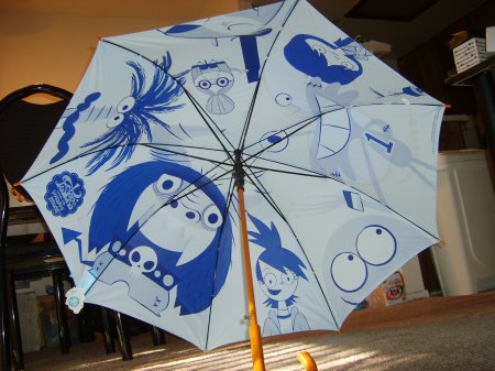 Inside of the umbrella sent to me by Cartoon Network.