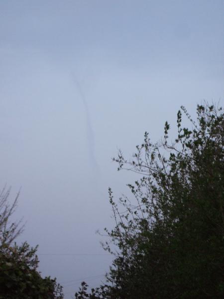 You can't see it very well but I was briefly convinced that this was a Tornado. It was very windy here and there were thunderstorms reported over England. However I'm pretty sure it was a kind of optical illusion caused by an aeroplane trail as it just kind of remained static and was spread and diluted till it faded out. A few days previously I'd been caught in an impressive dust-devil air vortex thing that came out of nowhere like in a slap in the face onn otherwise reasonably still day and pulled a load of plastic debris spinning high into the air. When I described it as a proto-Tornado, my colleage sneeringly dismissed it as 'just some wind'. Don't you hate that?