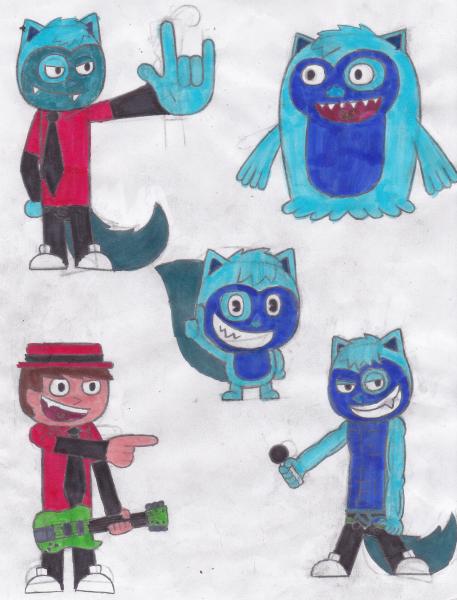 Some doodly doodles of my favorite background character from Fosters Home. His real name might be unknown, but I call him Sapphire BlueBlitz. IMO I think he may have made his first appearance in a 2006 episode, probably "The Big Picture".

Okay, here's the doodles across the letter Z direction starting from the top left corner: Furry Form (Rock N Roll Symbol), Original FHFIF Form (Appears slightly different), HTF Form, Human Form, and Furry Form (Shirtless and Smexy).